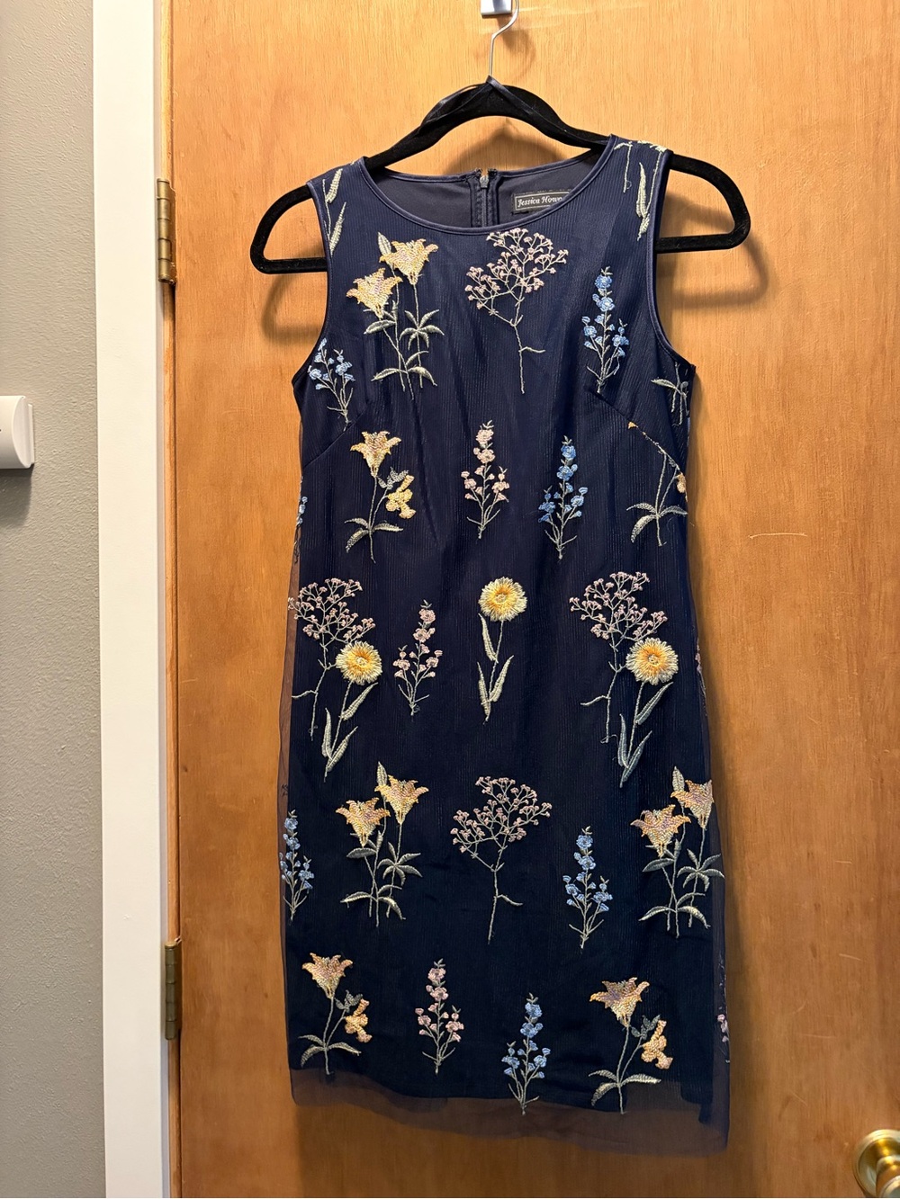 Jessica Howard Navy Floral Embroidered Sheath Dress